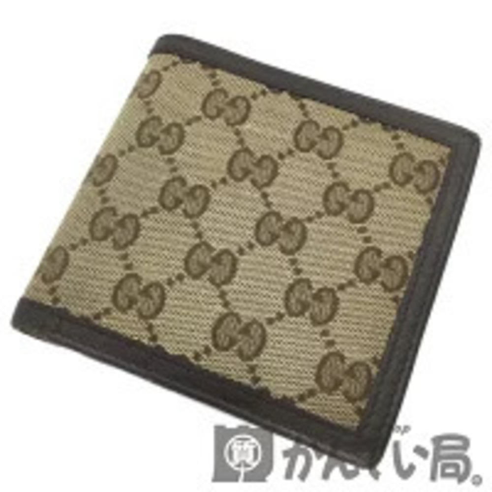GUCCI Bi fold Wallet Canvas Leather Brown Beige Billfold Compact GG